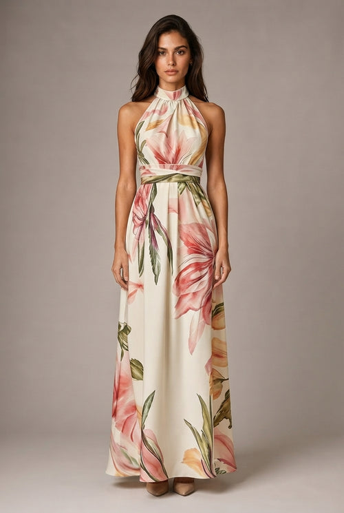 Faux-wind Elegant Slimming Maxi Dress For Women — Apricot — AI-generated studio front view