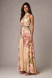 Faux-wind Elegant Slimming Maxi Dress For Women — Apricot — AI-generated studio three-quarter view