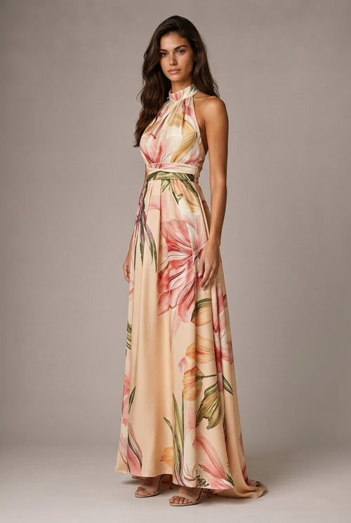 Faux-wind Elegant Slimming Maxi Dress For Women — Apricot — AI-generated studio three-quarter view