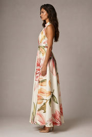 Faux-wind Elegant Slimming Maxi Dress For Women — Apricot — AI-generated studio right-side profile
