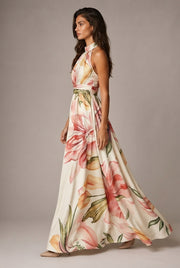 Faux-wind Elegant Slimming Maxi Dress For Women — Apricot — AI-generated studio left-side walking view