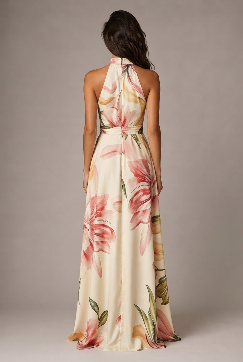 Faux-wind Elegant Slimming Maxi Dress For Women — Apricot — AI-generated studio back view