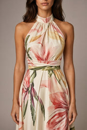Faux-wind Elegant Slimming Maxi Dress For Women — Apricot — AI-generated studio bodice detail