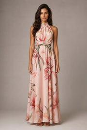 Faux-wind Elegant Slimming Maxi Dress For Women — Pink — AI-generated studio front view