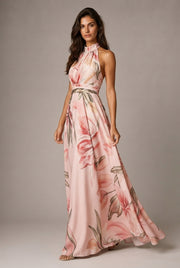 Faux-wind Elegant Slimming Maxi Dress For Women — Pink — AI-generated studio three-quarter view