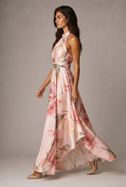 Faux-wind Elegant Slimming Maxi Dress For Women — Pink — AI-generated studio left-side walking view