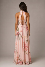 Faux-wind Elegant Slimming Maxi Dress For Women — Pink — AI-generated studio back view