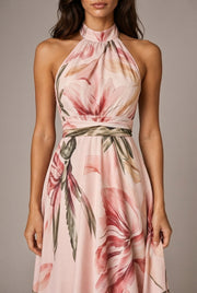 Faux-wind Elegant Slimming Maxi Dress For Women — Pink — AI-generated studio bodice detail