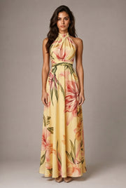 Faux-wind Elegant Slimming Maxi Dress For Women — Warm Yellow — AI-generated studio front view