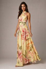 Faux-wind Elegant Slimming Maxi Dress For Women — Warm Yellow — AI-generated studio three-quarter view