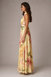 Faux-wind Elegant Slimming Maxi Dress For Women — Warm Yellow — AI-generated studio right-side profile