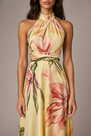 Faux-wind Elegant Slimming Maxi Dress For Women — Warm Yellow — AI-generated studio bodice detail