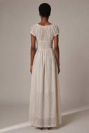 Floral Embroidery Long Dress French-Style Floral Print — Nanfa Manor Blue — AI-generated studio back view