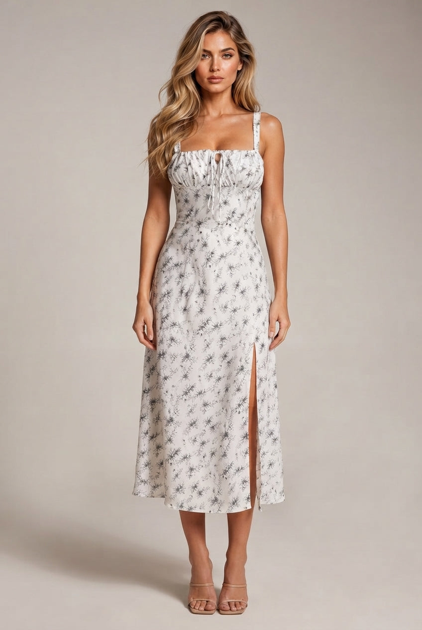 Floral Midi Bohemian Tank Dress — Printing — AI-generated studio front view