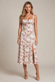 Floral Midi Bohemian Tank Dress — Red Rose — AI-generated studio front view
