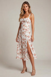 Floral Midi Bohemian Tank Dress — Red Rose — AI-generated studio three-quarter view