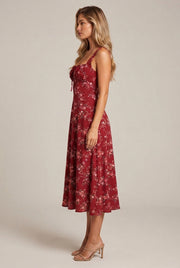 Floral Midi Bohemian Tank Dress — Red Rose — AI-generated studio right-side profile