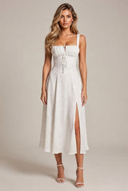 Floral Midi Bohemian Tank Dress — White — AI-generated studio front view