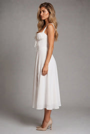 Floral Midi Bohemian Tank Dress — White — AI-generated studio right-side profile