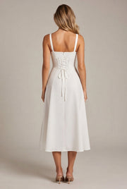 Floral Midi Bohemian Tank Dress — White — AI-generated studio back view