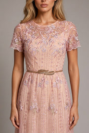 Flower Embroidery With Belt Waist Slimming Dress — AI-generated studio bodice detail