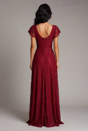 Flutter Sleeve Lace Hollow-Out Maxi Dress Petticoat — Red — AI-generated studio back view