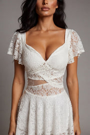 Flutter Sleeve Lace Hollow-Out Maxi Dress Petticoat — White — AI-generated studio bodice detail