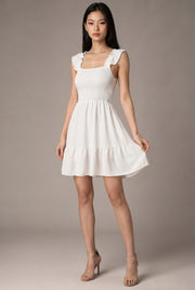 French Elegant Vacation Style Dress Women — White — AI-generated studio three-quarter view