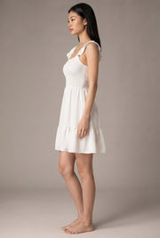 French Elegant Vacation Style Dress Women — White — AI-generated studio right-side profile
