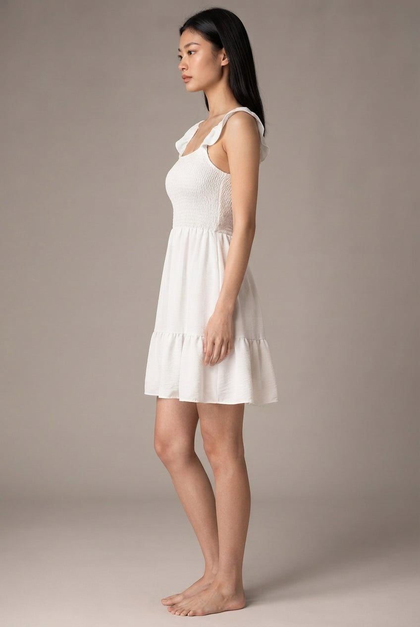 French Elegant Vacation Style Dress Women — White — AI-generated studio right-side profile