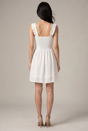 French Elegant Vacation Style Dress Women — White — AI-generated studio back view