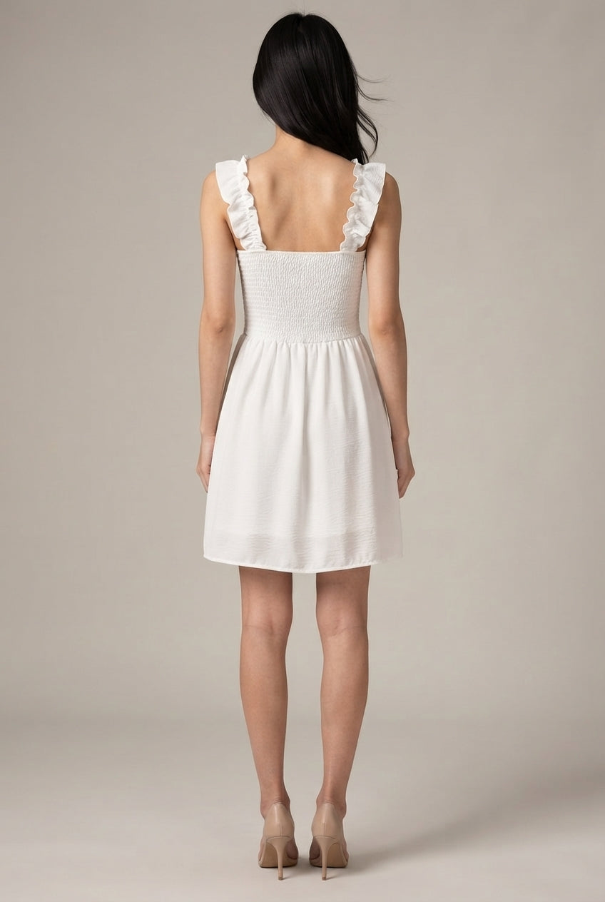 French Elegant Vacation Style Dress Women — White — AI-generated studio back view