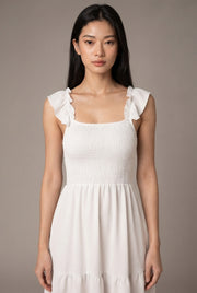 French Elegant Vacation Style Dress Women — White — AI-generated studio bodice detail