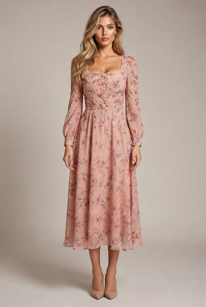 Apolline Floral Chiffon Midi Dress