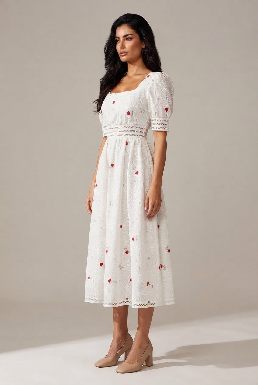 Lucie Embroidered Midi Dress