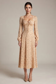 French Floral Dress For Women — Apricot — AI-generated studio front view