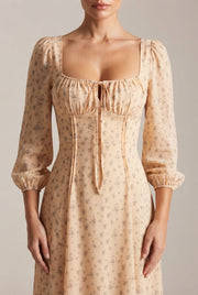 French Floral Dress For Women — Apricot — AI-generated studio bodice detail