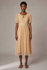 French Retro Plaid Skirt New Women's Western Style Chiffon Dress — Yellow — AI-generated studio front view