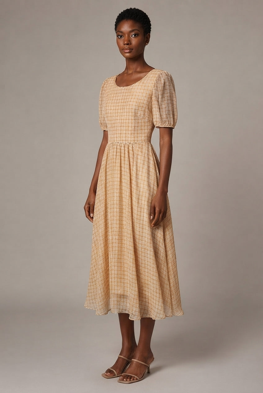 Aurélie Plaid Midi Dress