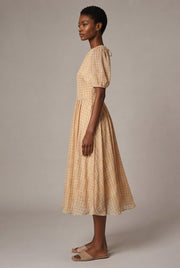 French Retro Plaid Skirt New Women's Western Style Chiffon Dress — Yellow — AI-generated studio right-side profile
