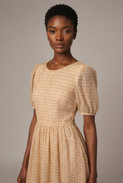 French Retro Plaid Skirt New Women's Western Style Chiffon Dress — Yellow — AI-generated studio bodice detail