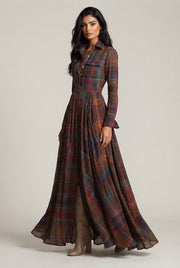 French Vintage Plaid Women Dress — Multicolor — AI-generated studio three-quarter view