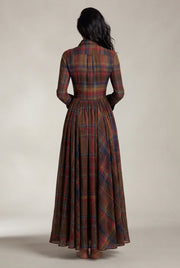 French Vintage Plaid Women Dress — Multicolor — AI-generated studio back view