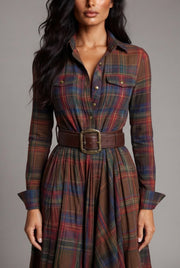 French Vintage Plaid Women Dress — Multicolor — AI-generated studio bodice detail
