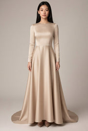 Ladies Style White Dress Satin Surface Was Thin And High French Temperament Dress Long Skirt — Beige — AI-generated studio front view