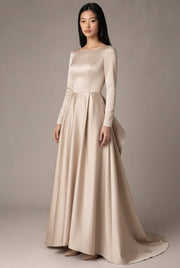 Ladies Style White Dress Satin Surface Was Thin And High French Temperament Dress Long Skirt — Beige — AI-generated studio three-quarter view