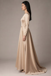 Ladies Style White Dress Satin Surface Was Thin And High French Temperament Dress Long Skirt — Beige — AI-generated studio right-side profile