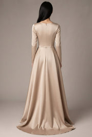 Ladies Style White Dress Satin Surface Was Thin And High French Temperament Dress Long Skirt — Beige — AI-generated studio back view