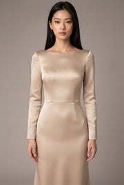 Ladies Style White Dress Satin Surface Was Thin And High French Temperament Dress Long Skirt — Beige — AI-generated studio bodice detail