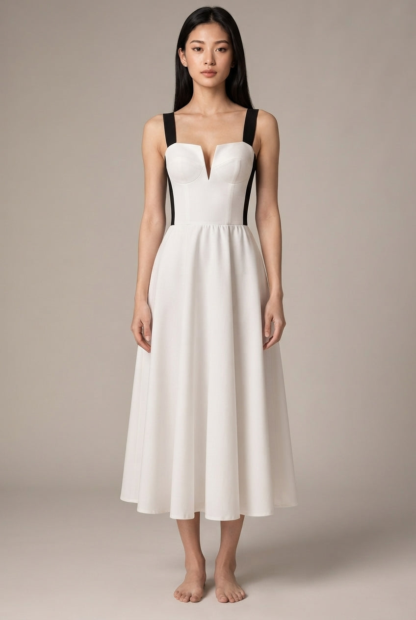Mini French Dress Midi Party White Dress — White — AI-generated studio front view